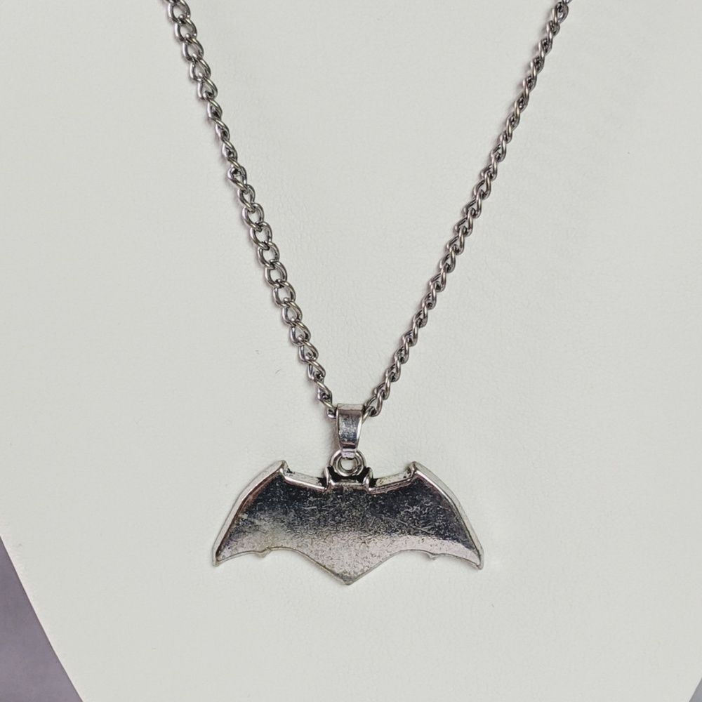 Batman Symbol Silver Tone Heavy Pendant Necklace